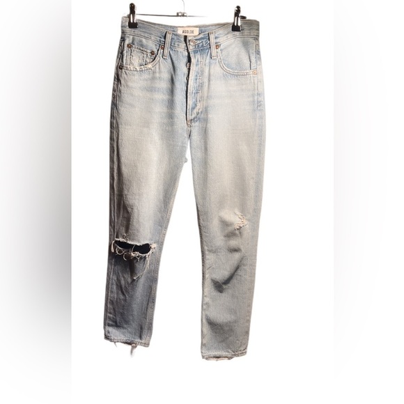 AGOLDE Riley High Rise Straight Crop Distressed 5 pocket Trend Jean in Blitz 24 - Picture 2 of 5